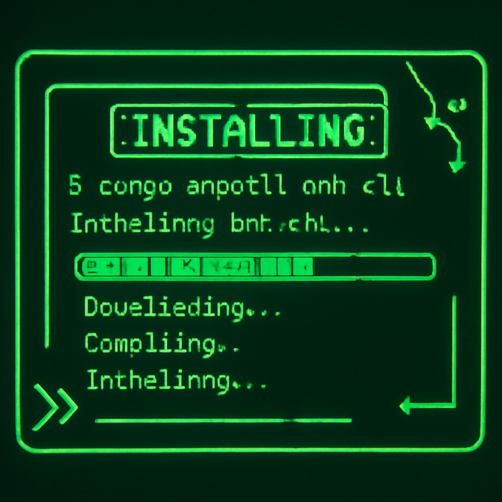cyberpunk terminal screen installing drk CLI, glowing green code, neon hacks