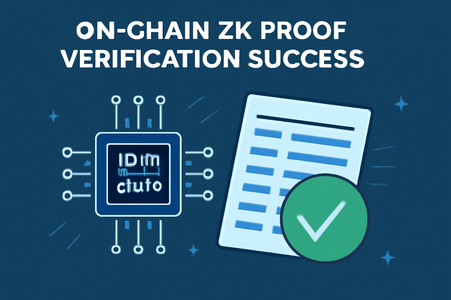 on-chain ZK proof verification success, blockchain ledger with green check, futuristic confirmation
